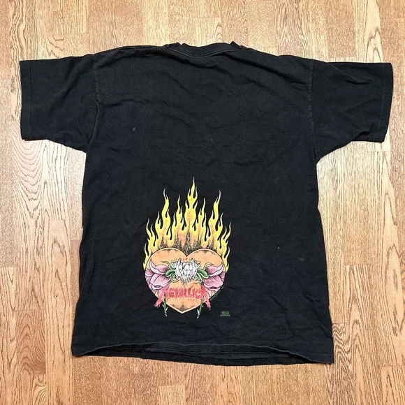 Vintage 90s Metallica Pushead Flaming Skull Heart Artimonde T Shirt Mens XL - Picture 11 of 16